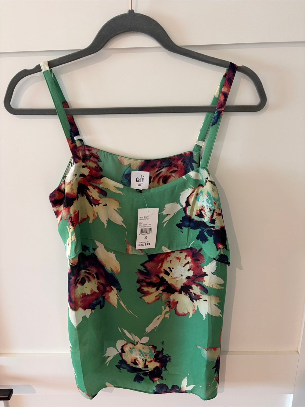CAbi Green Floral Print Camisole with Multicolor Blooms